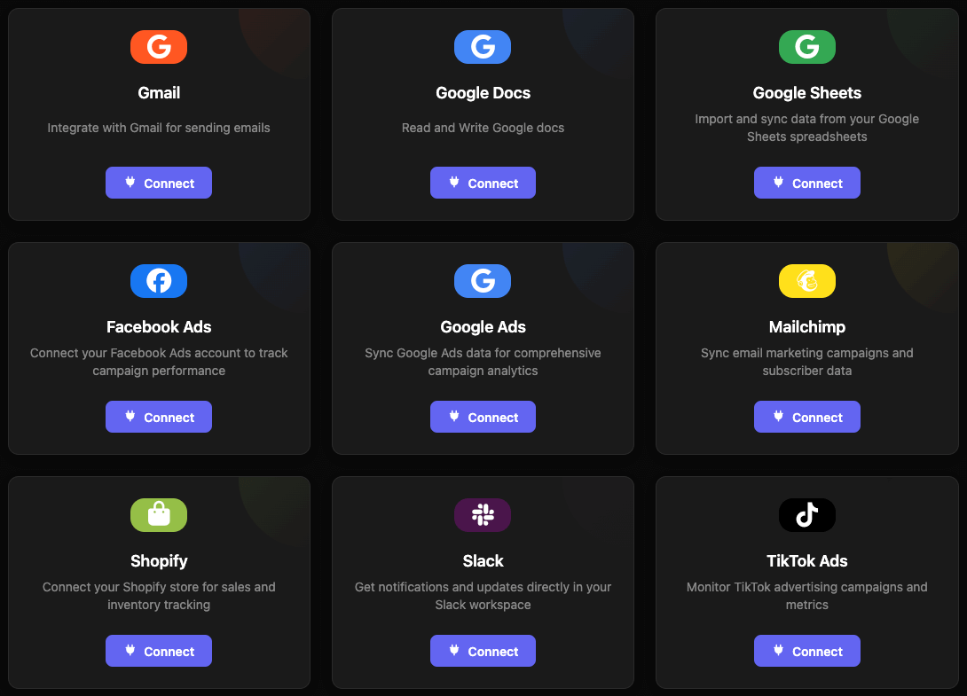 Connect data sources and tools interface